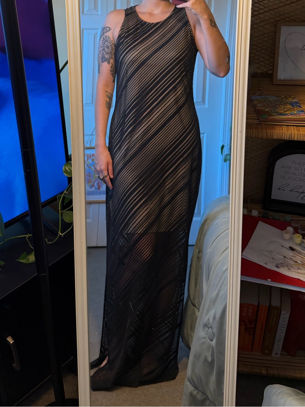 Apt. 9 Black Sheer Striped Maxi Dress